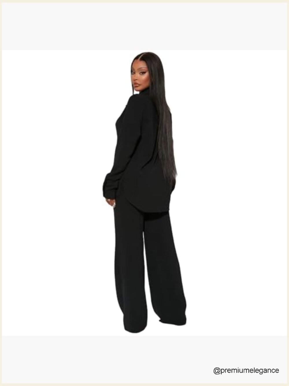Business Casual 2 Piece Outfit - Long Sleeve Button Down Shirt and Wide Leg - Picture 5 of 7